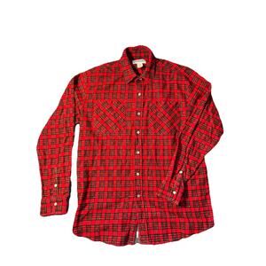 Vintage Haband Casual Joe Plaid Pearl Snap Red‎ Flannel Shirt Size Medium